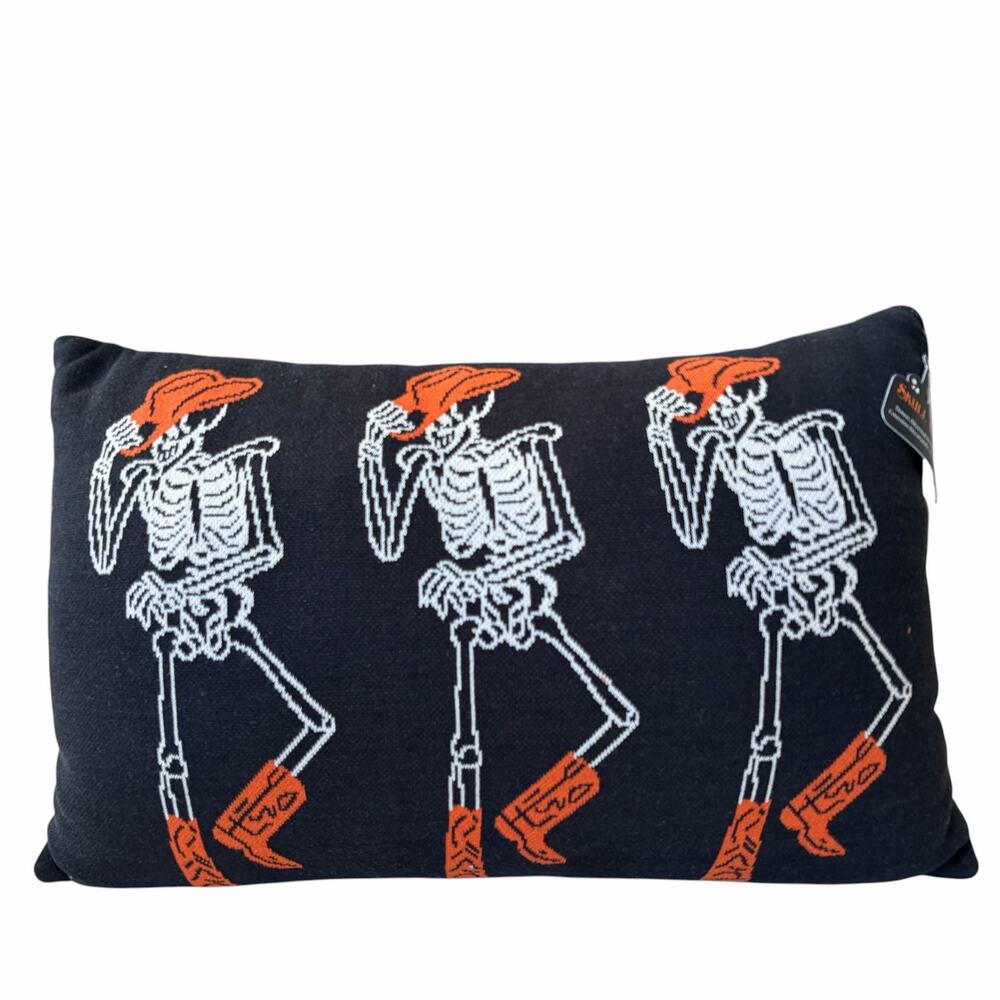 Skulls & Bones Skeleton Cowboy Lumbar Pillow 16x24 Reversible Halloween NEW